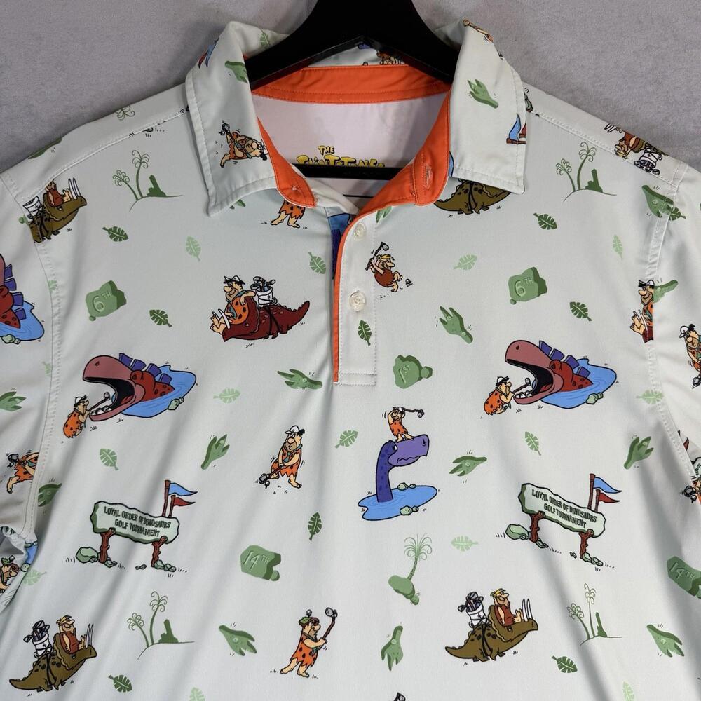 RSVLTS The Flintstones Polo Mens Medium Loyal Order of Dinosaurs Tourney Golf - Picture 2 of 6